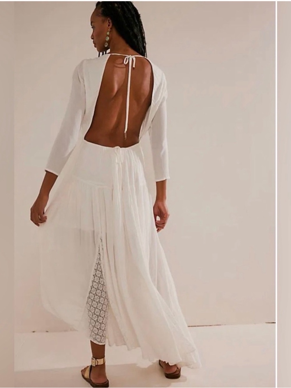 Free People Ivory Lace-Trim Long Sleeve Dress - Picture 3 of 3